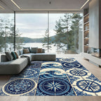 Blue Ocean Wave Compass Medallion Rug