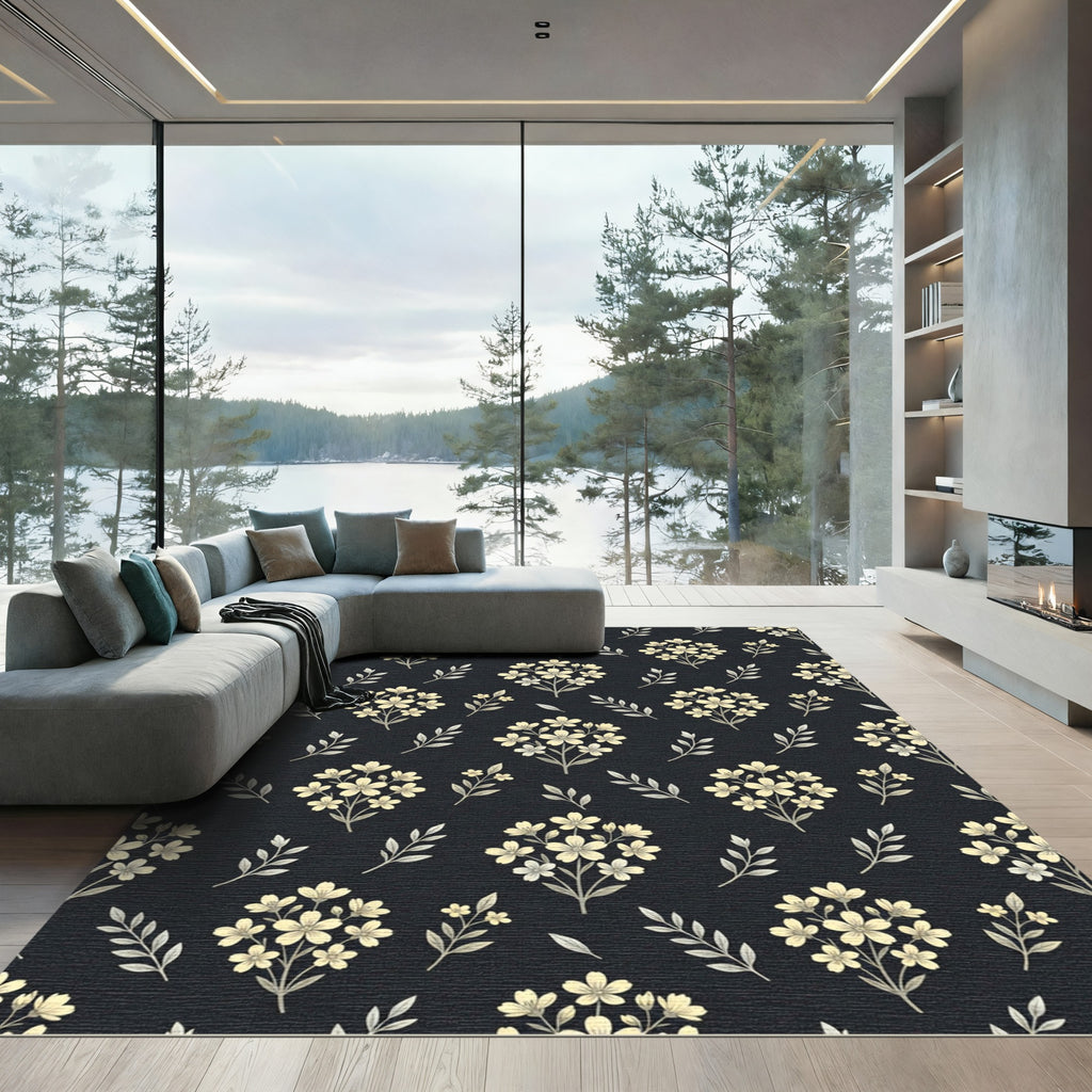 Pale Yellow Branch Floral Pattern Rug