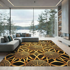 Gilded Circular Medallion Interwoven Gold Wallpaper Rug