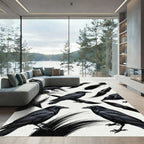 Black Raven Ink Brush Composition Rug