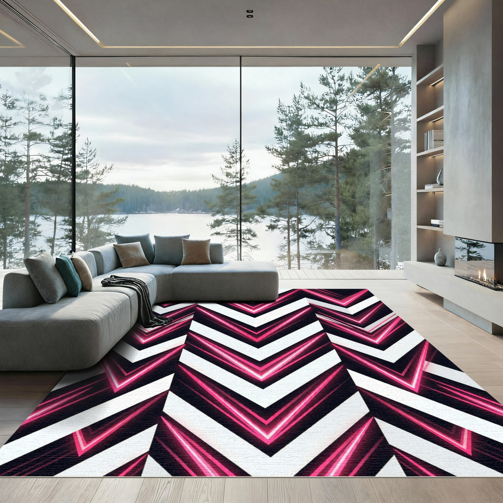 Neon Chevron Black and White Abstract Rug