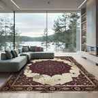 Antique Burgundy Ornate Floral Medallion Rug