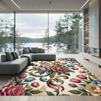 Vintage Elegant Rose Floral Scroll Arrangement Rug