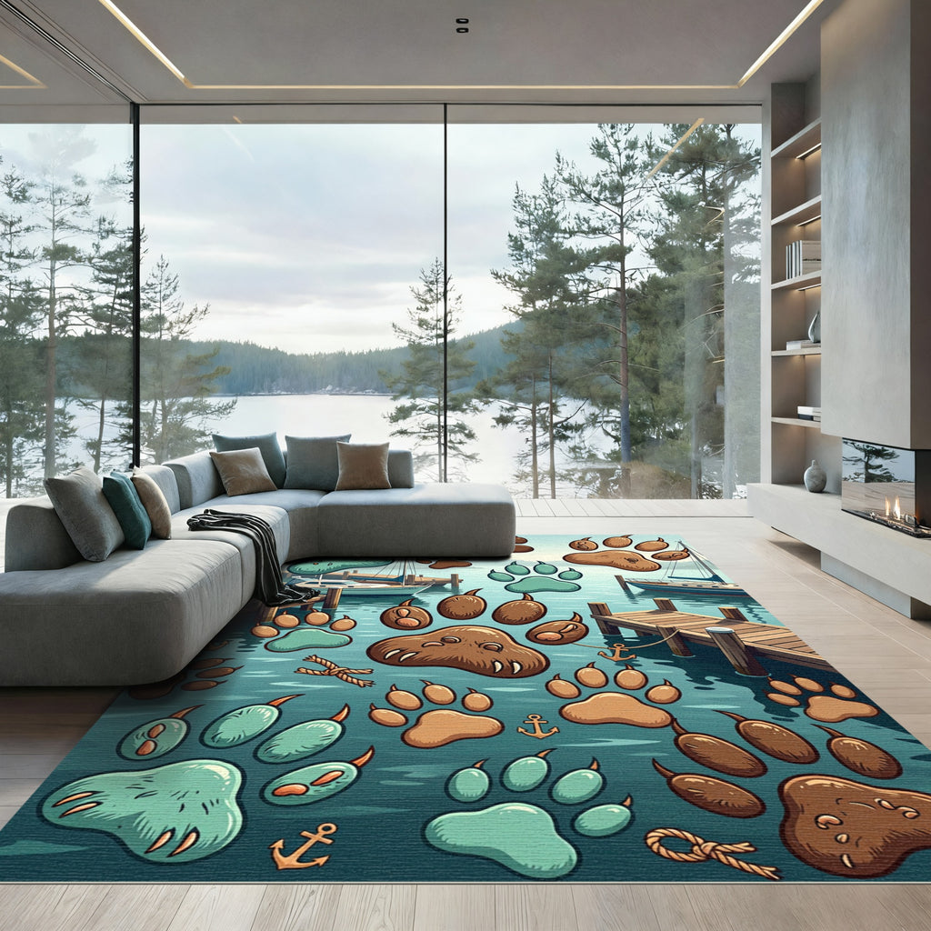Whimsical Nautical Bear Paw Harbor Rug