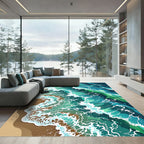 Abstract Teal Ocean Wave Art Rug