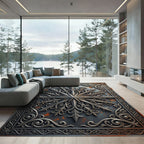 Ornate Metallic Silver Filigree Compass Rug