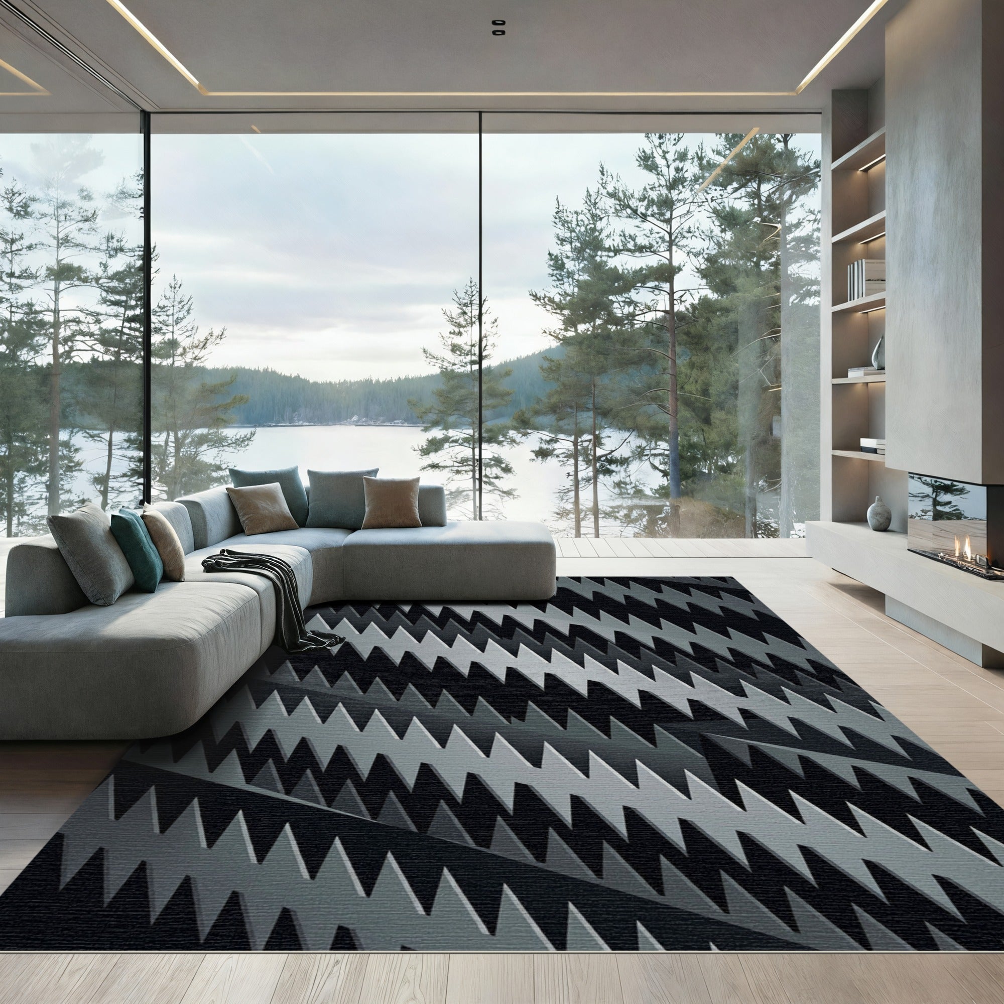 Dark Gray Jagged Stripe Repeat Rug