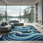 Abstract Navy Blue Ocean Wave Rug