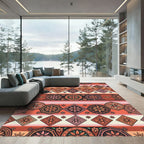 Warm Terracotta Orange Floral Diamonds Rug