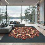 Radiant Burnt Orange Floral Mandala Rug
