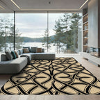 Elegant Black and Taupe Interlocking Scroll Rug