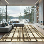 Earthy Tan Plaid Window Pane Rug