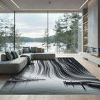 Monochrome Abstract Vertical Flow Waves Rug