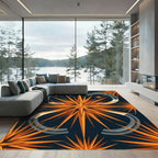 Golden Starburst Abstract Geometric Navy Rug
