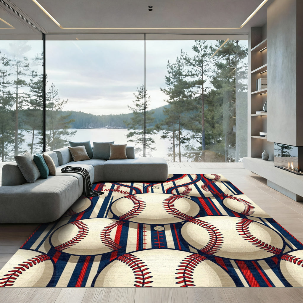 Vintage Baseball Striped Blue Red Rug