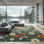 Sage Green Wildflower Poppy Daisy Meadow Rug