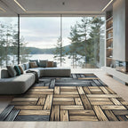 Woven Gray Wood Grain Panels Rug