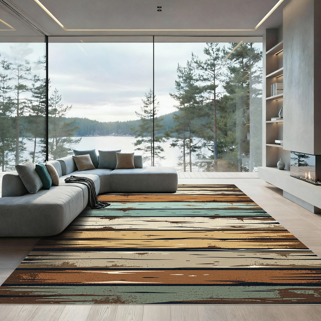 Aged Wood Grain Horizontal Stripes Rug