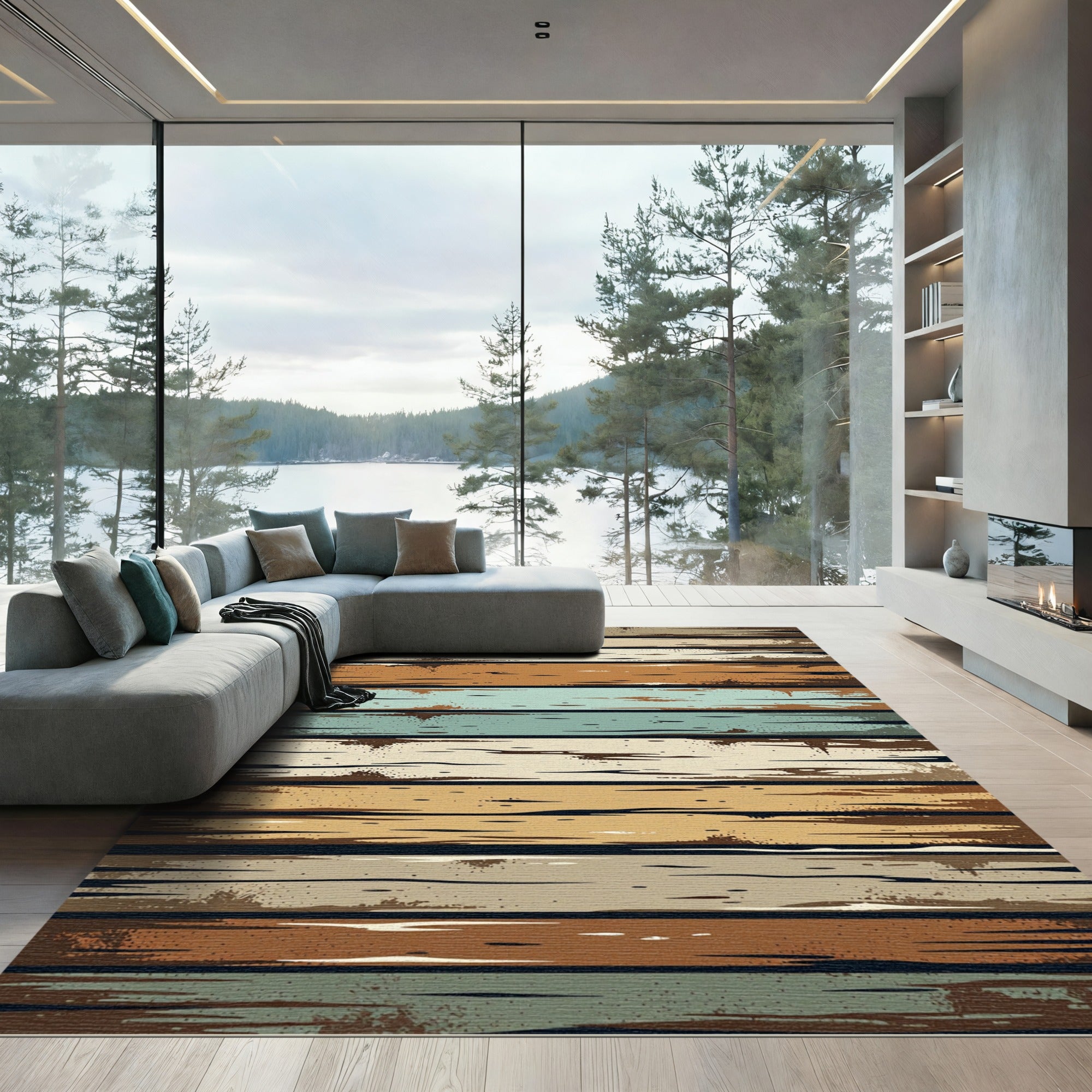 Aged Wood Grain Horizontal Stripes Rug