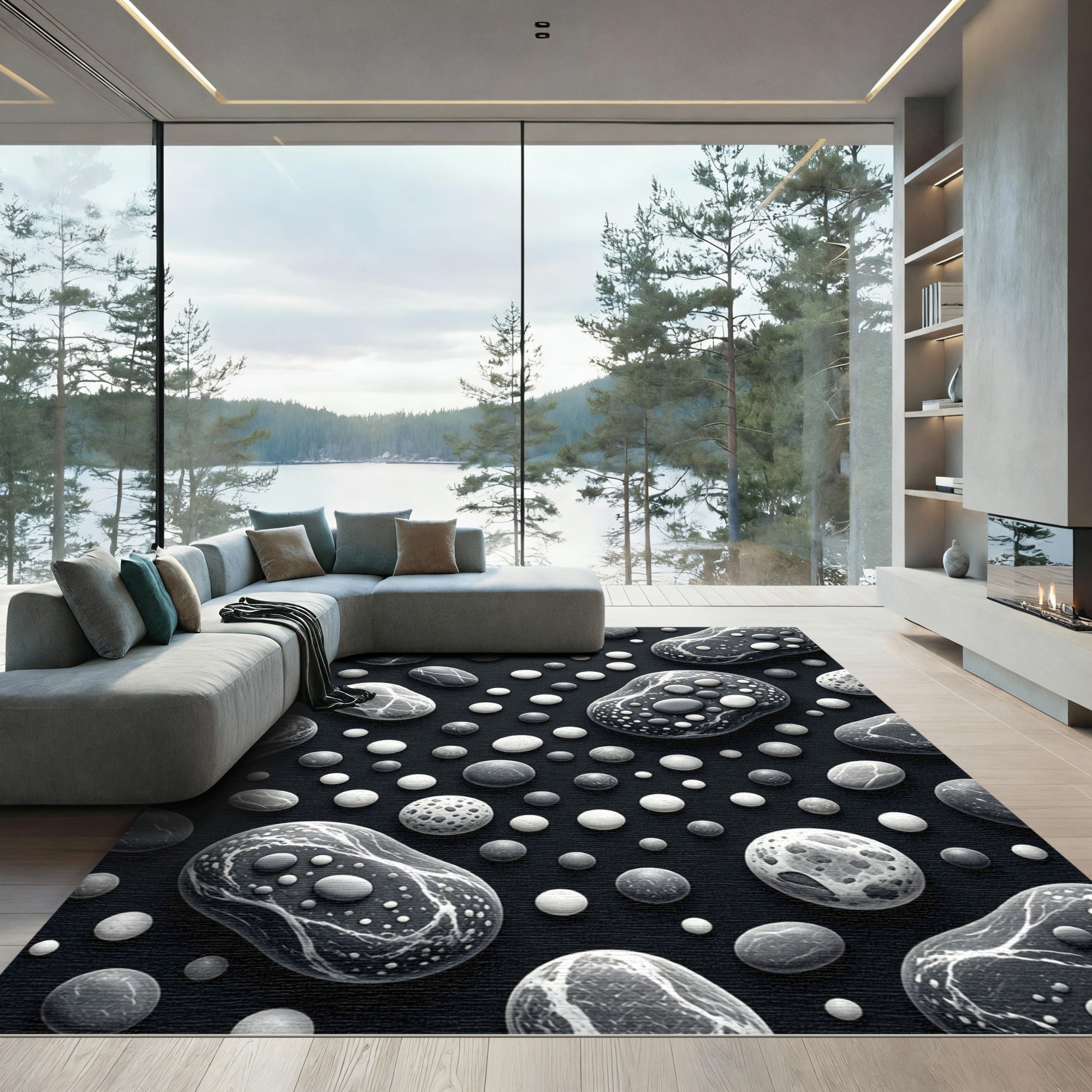 Monochromatic Pebbles Scattered Composition Rug