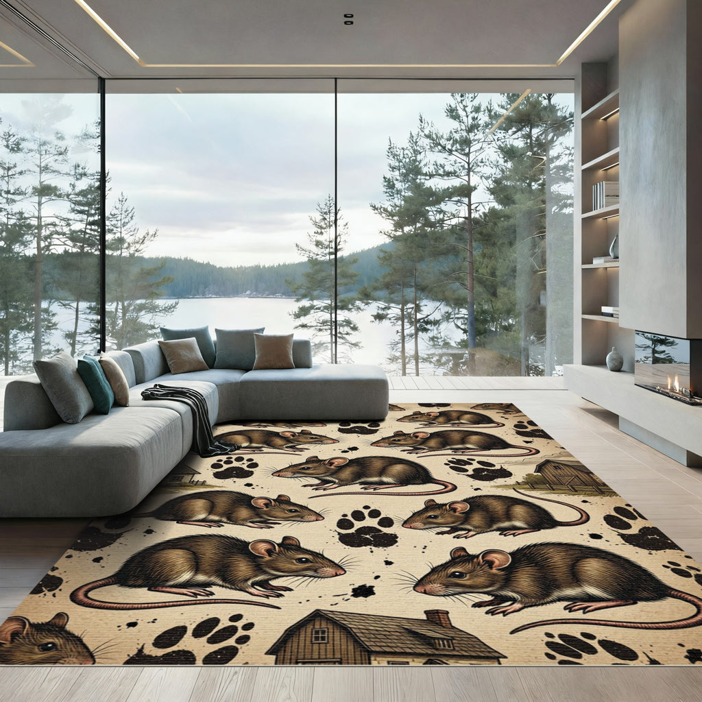Rustic Field Mouse Farmhouse Paw Print Rug