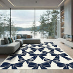 Navy Blue Elegant Ribbon Bows Rug
