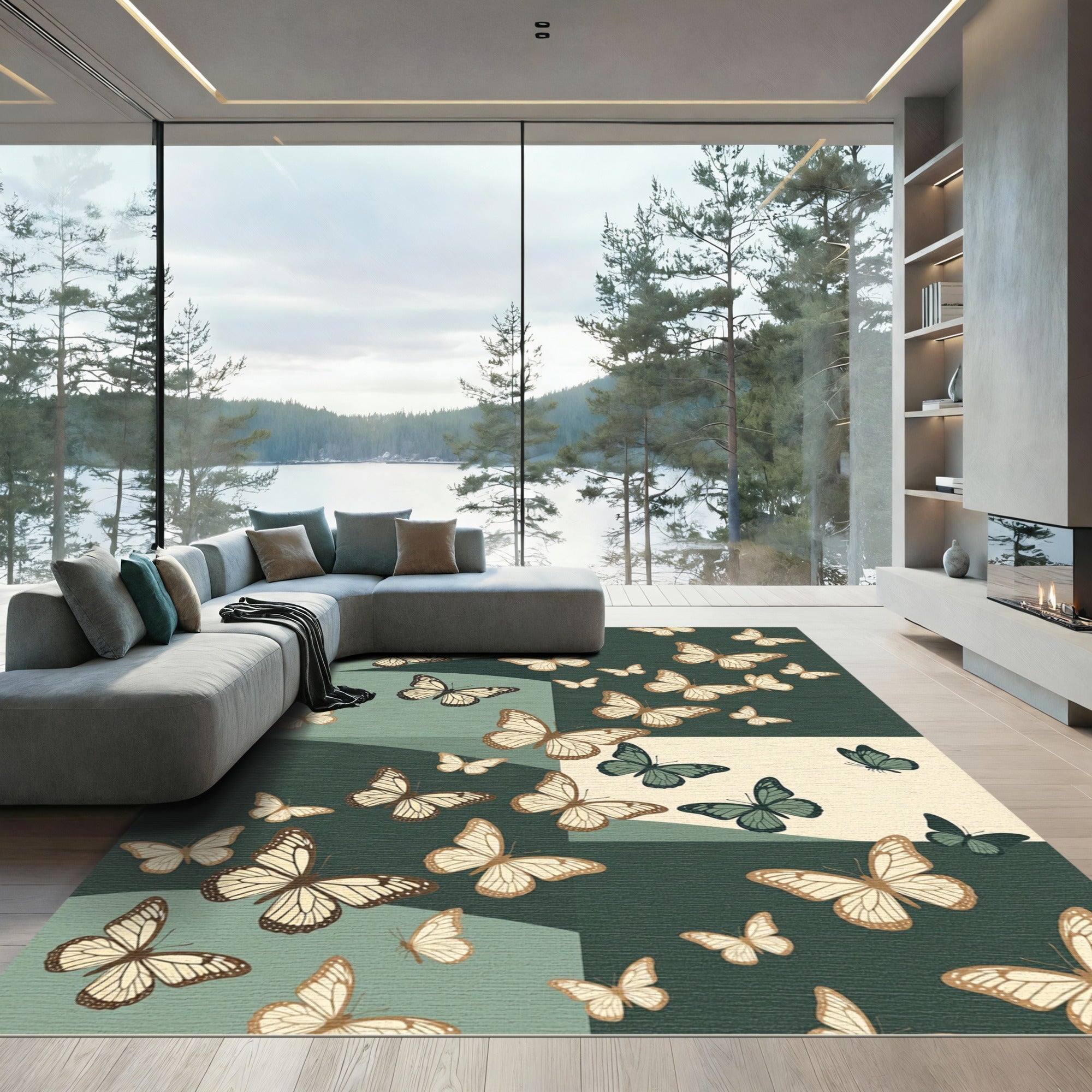 Sage and Forest Green Butterfly Assemblage Rug