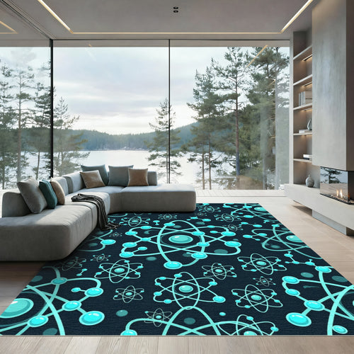 Aqua Atom Science Abstract Pattern Rug