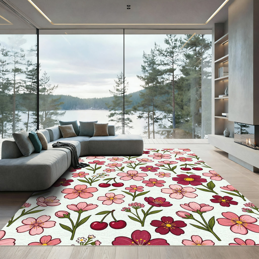 Pink Cherry Blossom Floral Sprinkle Rug