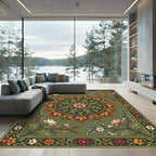 Rich Emerald Medallion Floral Branches Rug