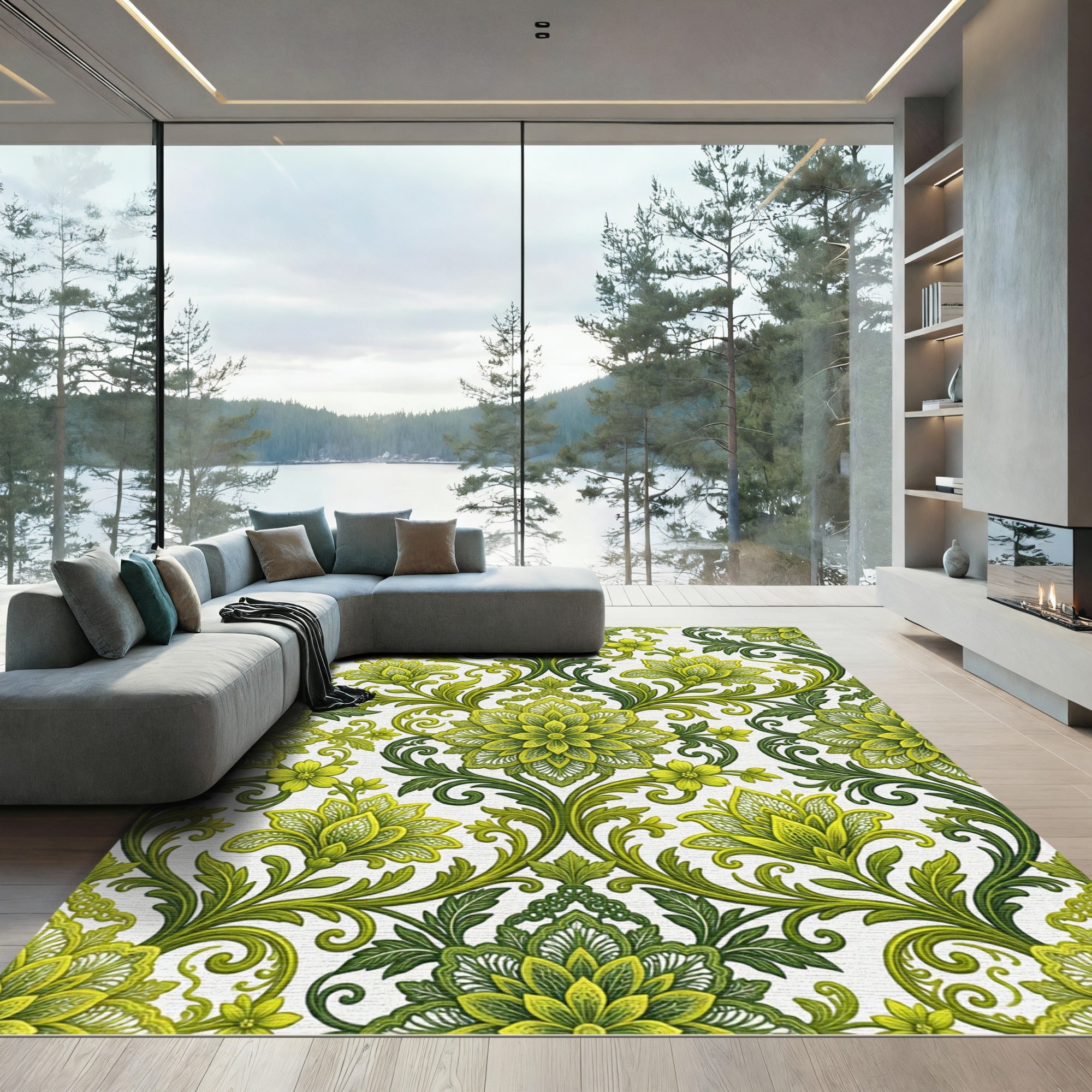 Lush Green Floral Medallion Rug