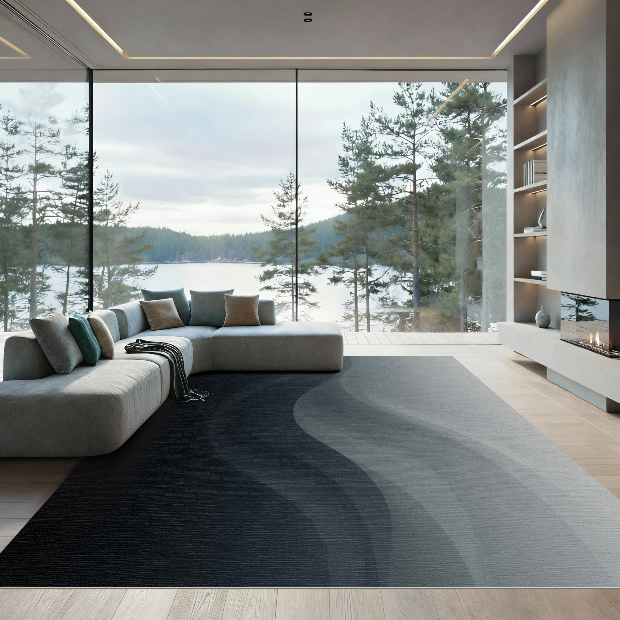 Minimalist Monochrome Gray Wavy Gradient Rug