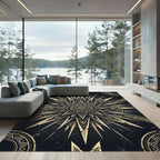 Celestial Gold Sunburst Geometric Emblem Rug