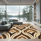 Mid Century Brown Ikat Wave Rug