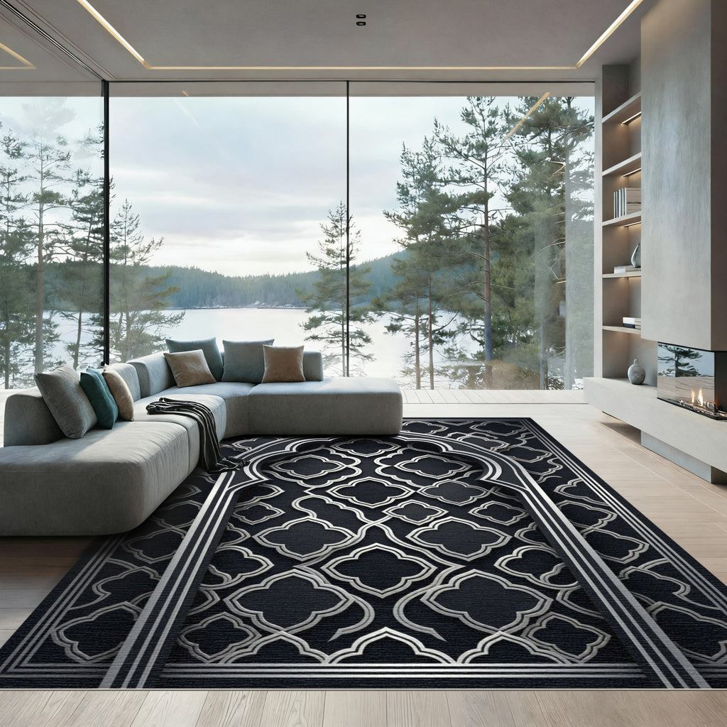 Elegant Silver Clover Arch Frame Rug