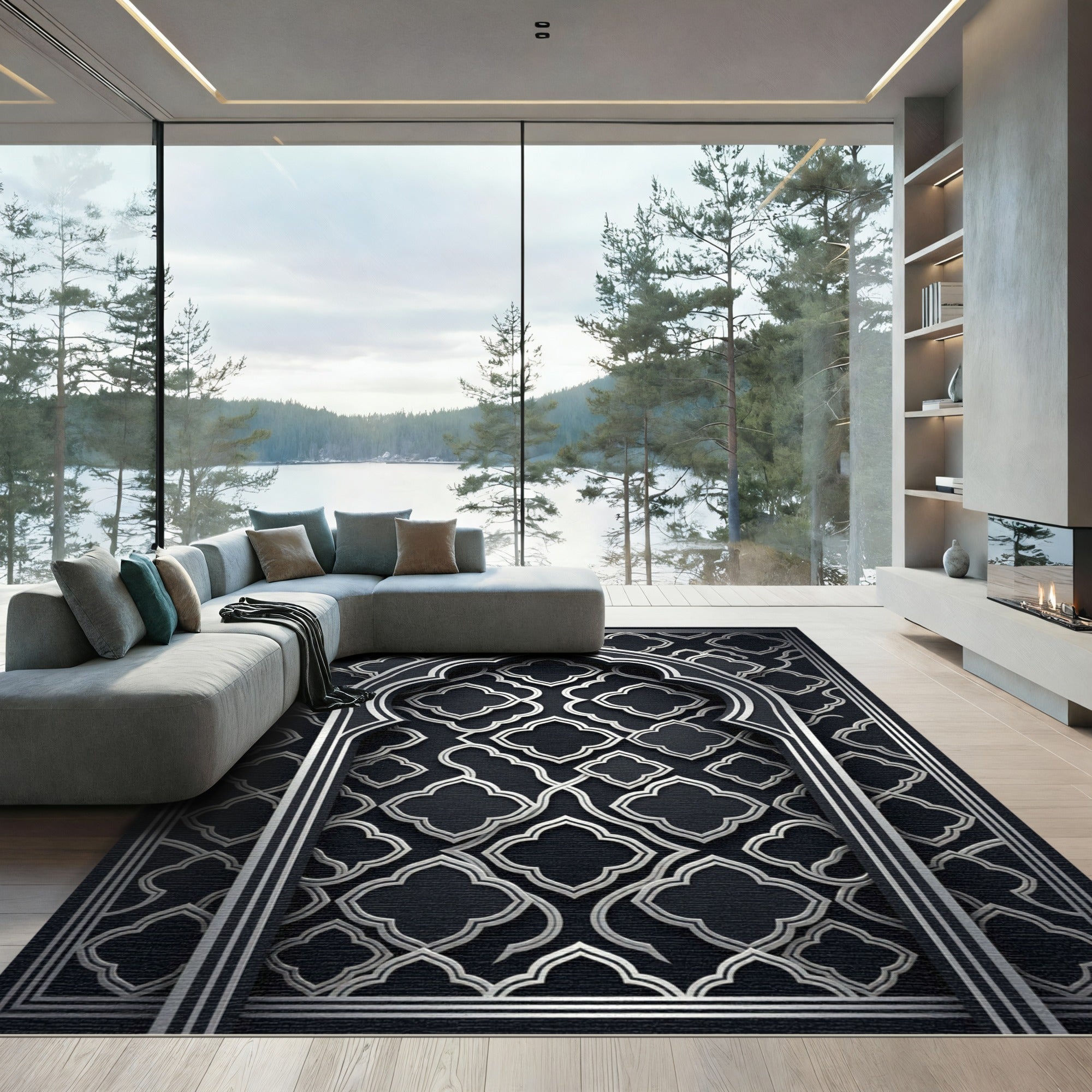 Elegant Silver Clover Arch Frame Rug