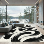 Modern Black Ink Abstract Swirl Rug