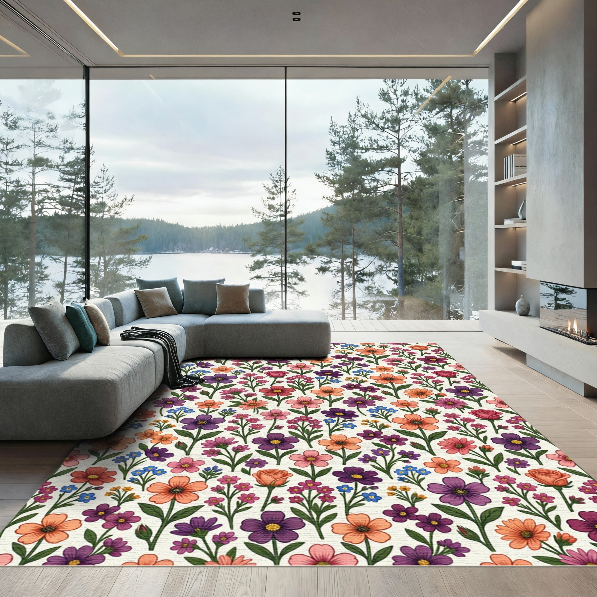 Vibrant Floral Garden Composition Rug