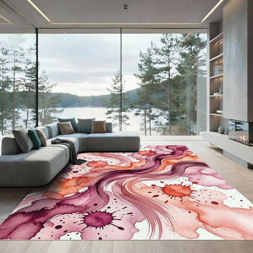 Abstract Crimson Wine Watercolor Fluid Flow Rug