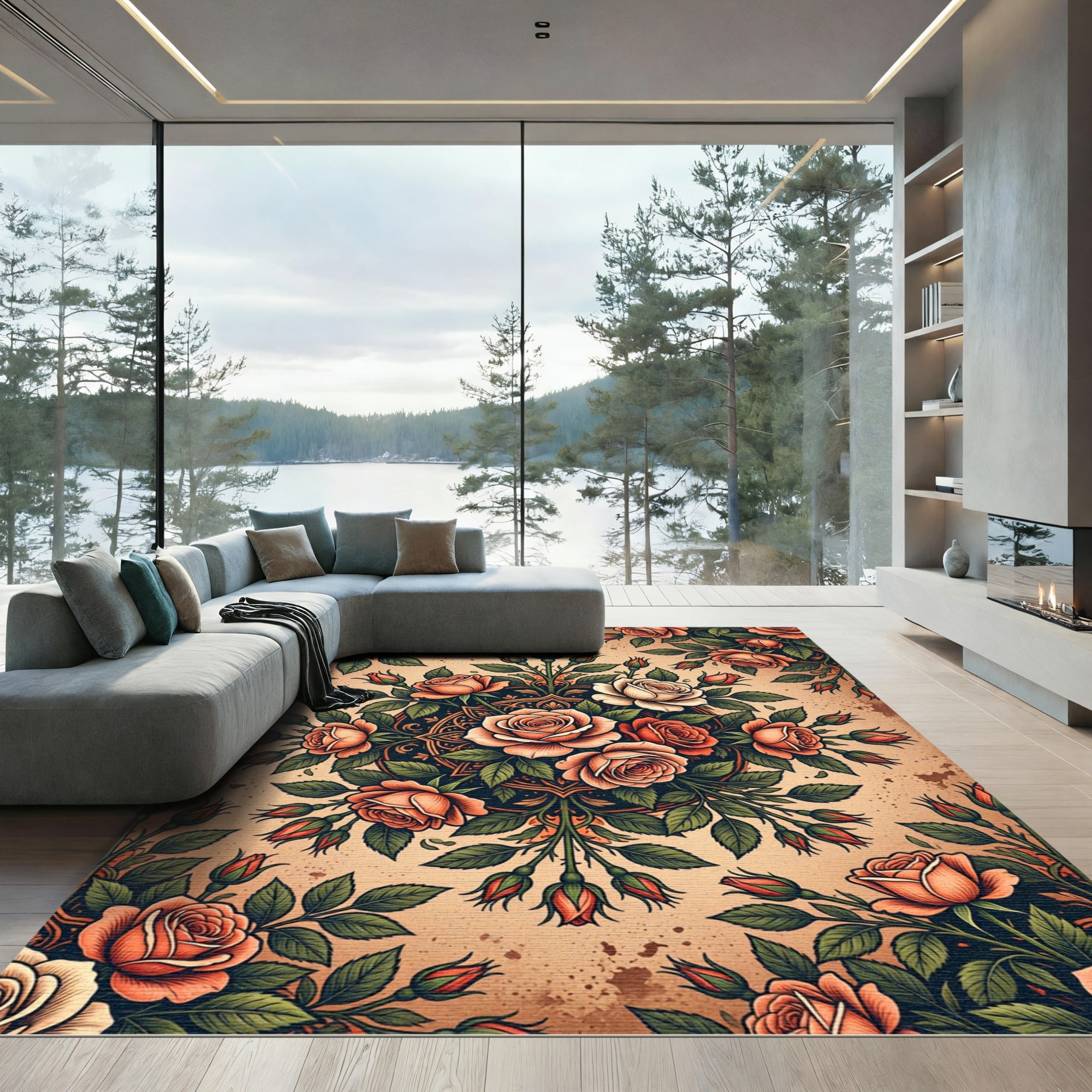 Vintage Amber Rose Medallion Bouquet Rug