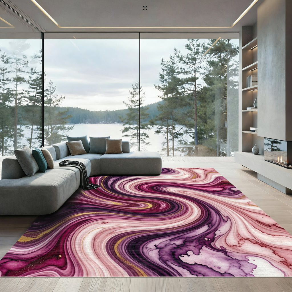 Rich Plum Agate Swirl Gold Rug