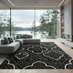 Elegant Charcoal Geometric Arabesque Lattice Rug