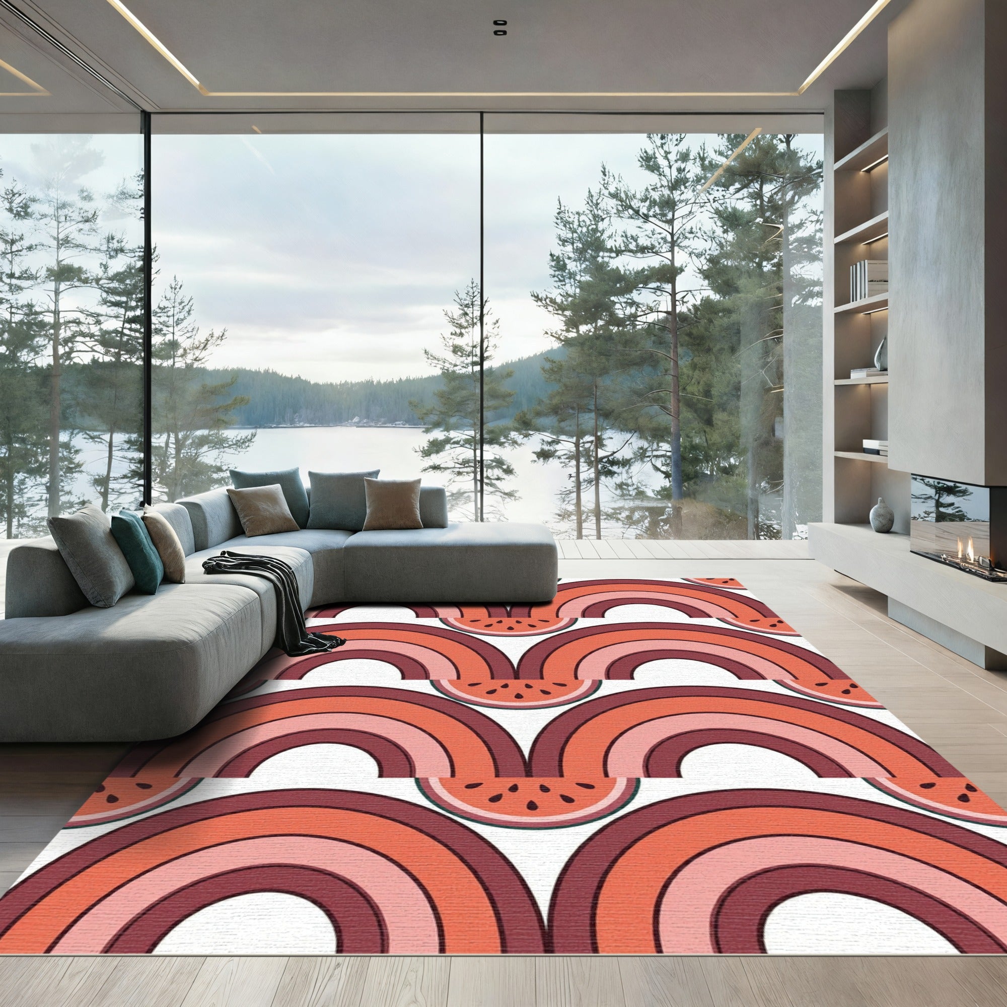 Retro Watermelon Half Circle Rainbow Rug
