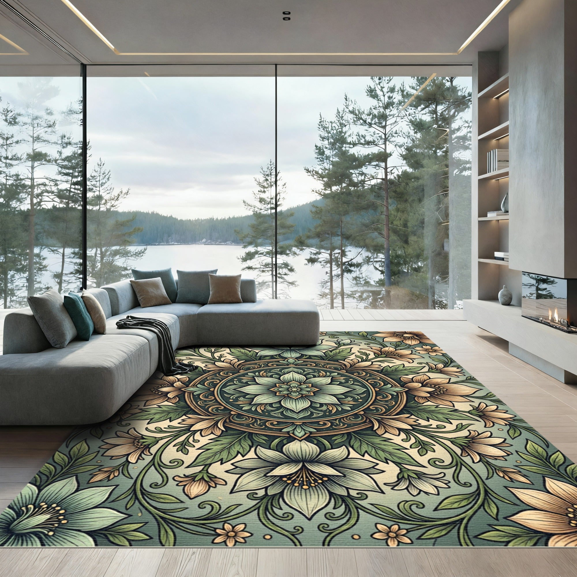 Sage Floral Medallion Botanical Garden Rug