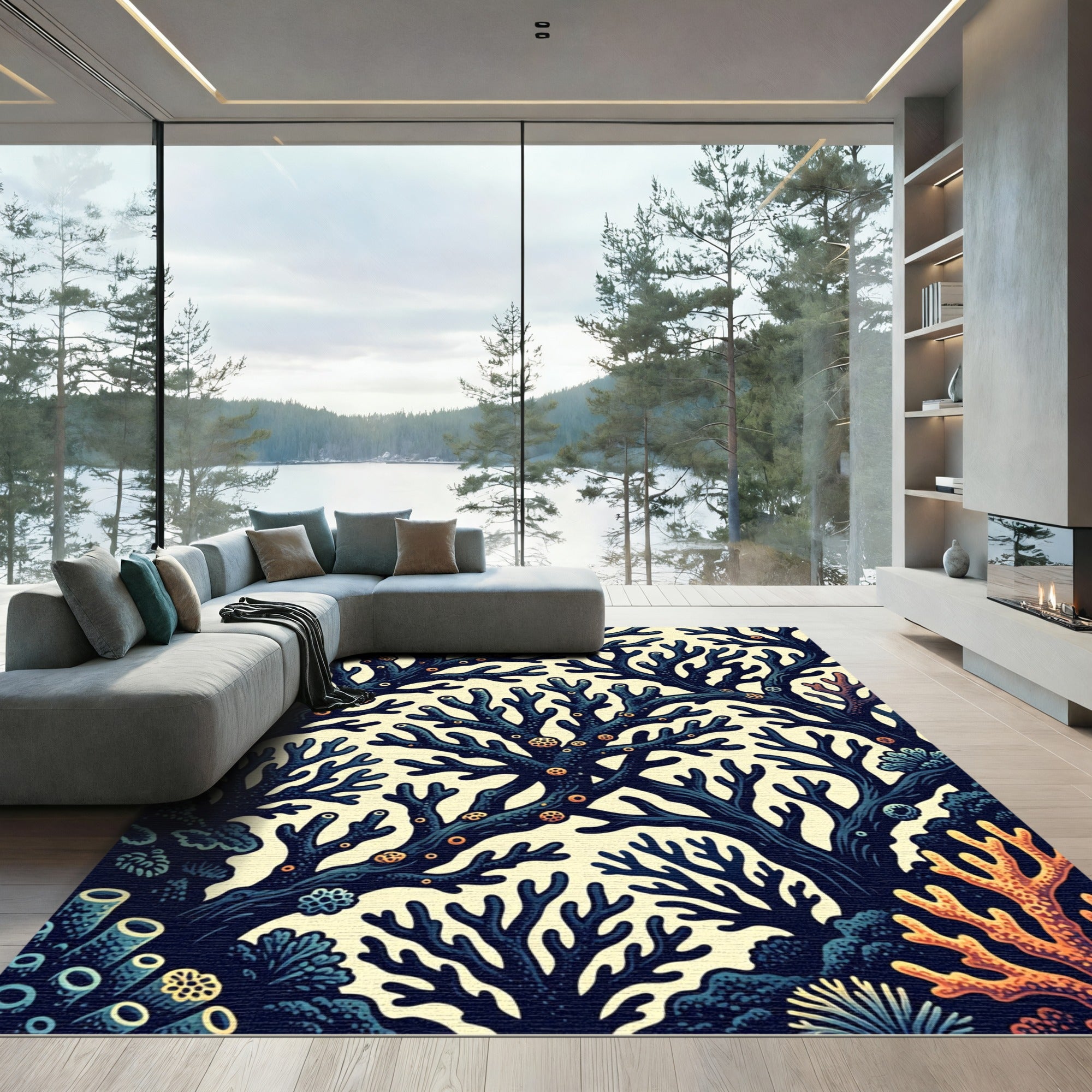 Deep Blue Coral Garden Medley Rug