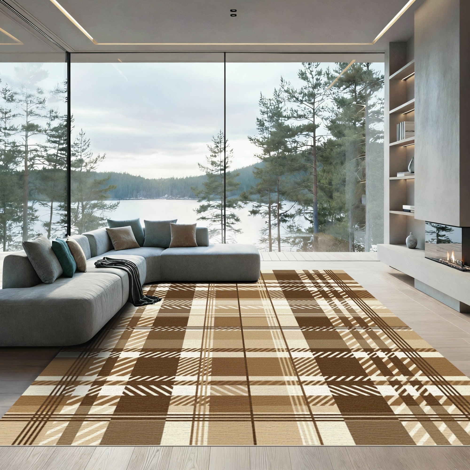 Earthy Brown Tartan Check Rug