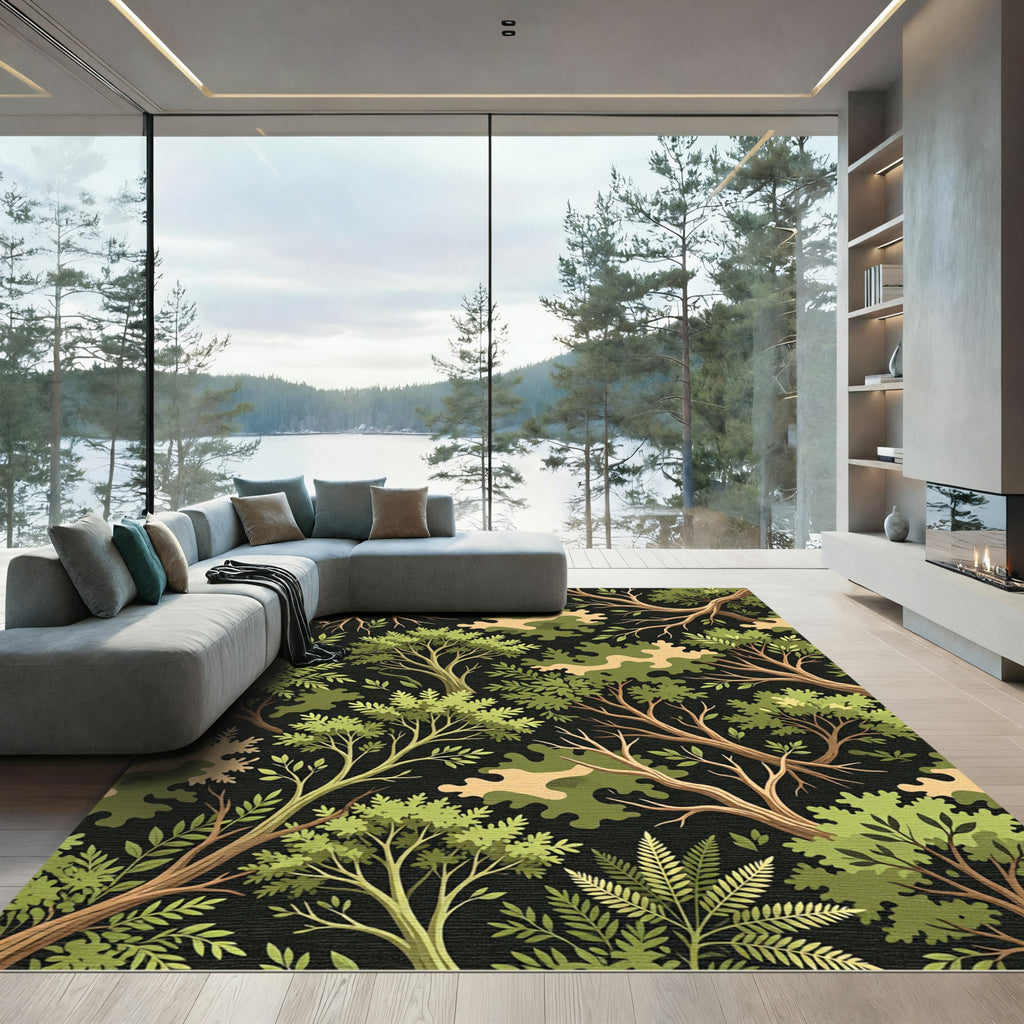 Lush Woodland Forest Green Camo Foliage Rug