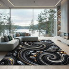 Dark Swirls Crystals Gold Rock Abstract Rug