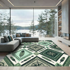 Green Feather Compass Geometric Diamond Rug