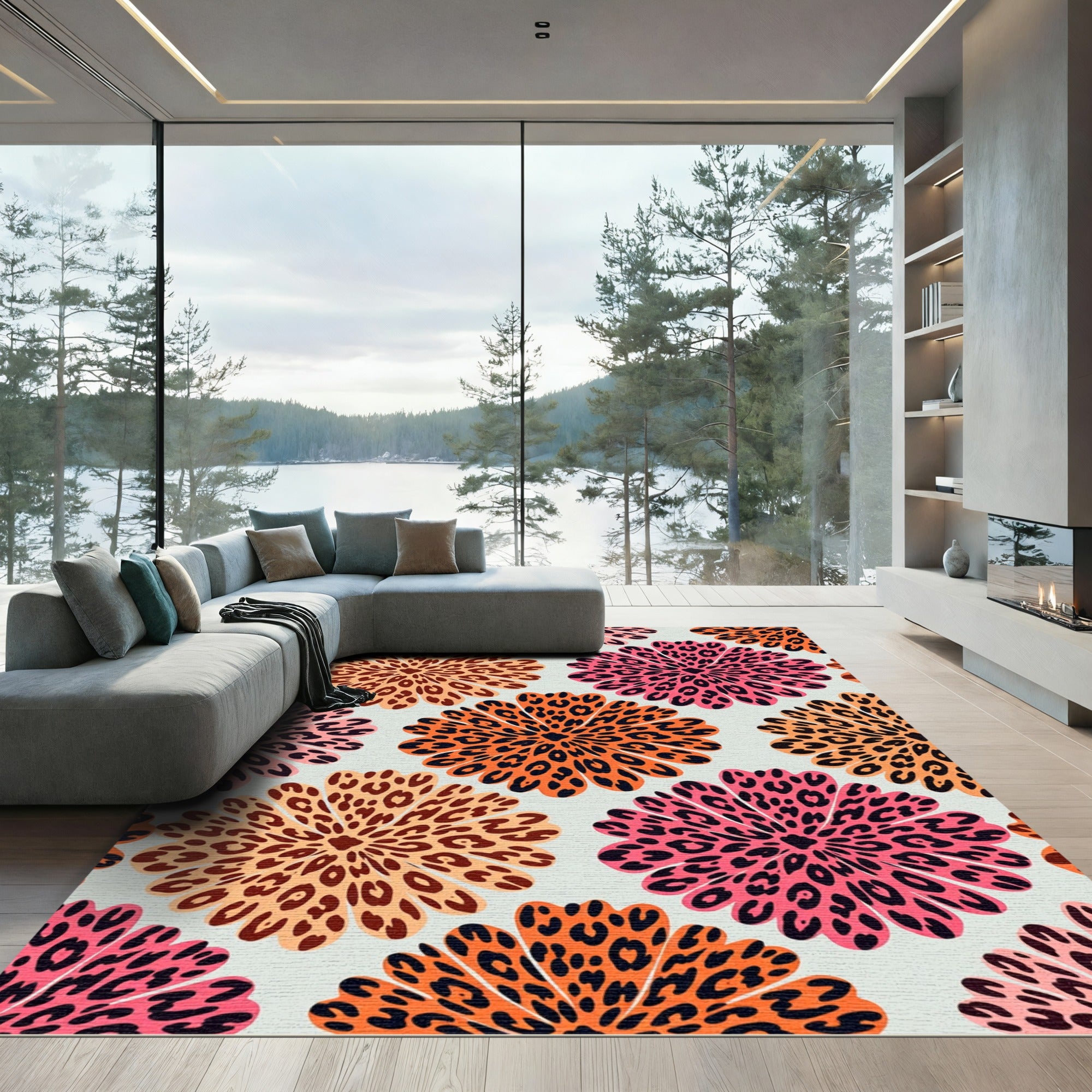 Vibrant Leopard Bloom Botanical Rug